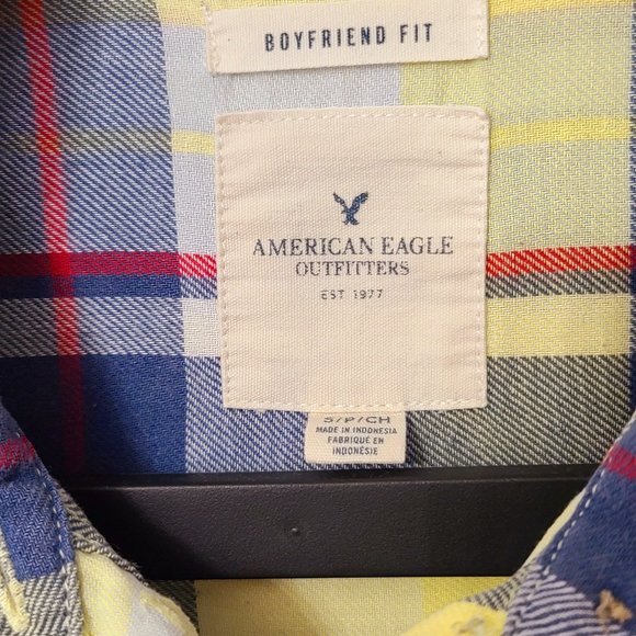 AE Yellow and Blue Boyfriend Fit Long Sleeve Button Up - Size Small - Picture 5 of 6